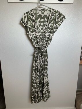 Olive & White Ikat Wrap Maxi Dress - Women